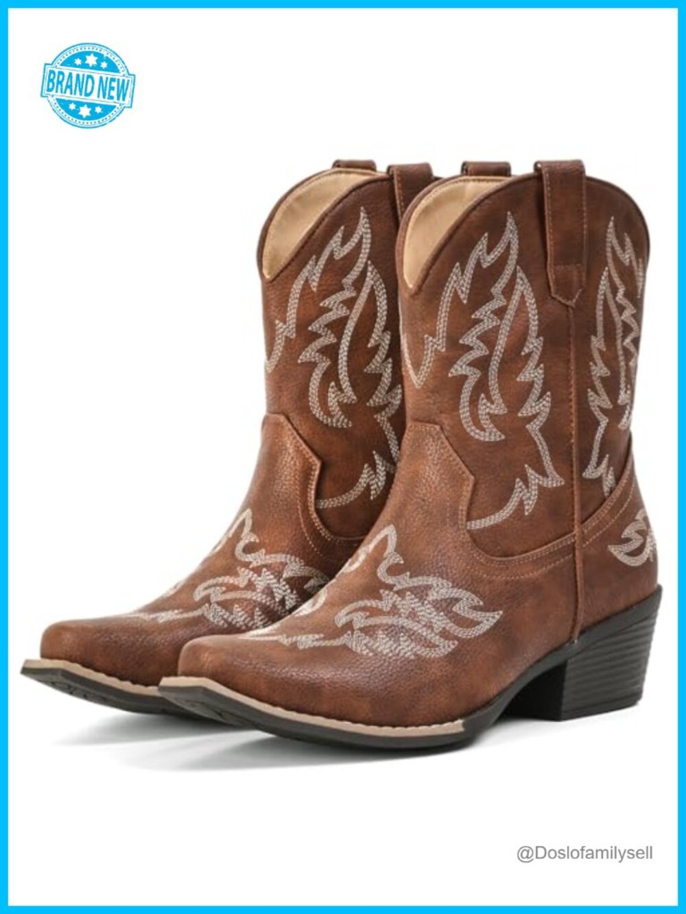 Faux Leather Western Ankle Boots Snip Toe Pull-On